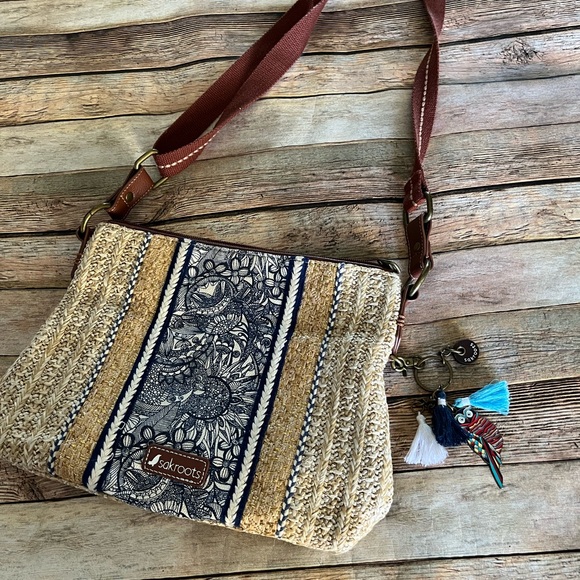 Sakroots Bags Sakroots Straw Blue Floral Fabric Crossbody Purse